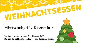 Grafik Datum Weihnachtsessen und Tannenbaum Grafik Datum Weihnachtsessen und Tannenbaum